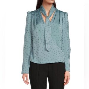 NWT Favorite Daughter Slate Blue Polka Dot Blouse